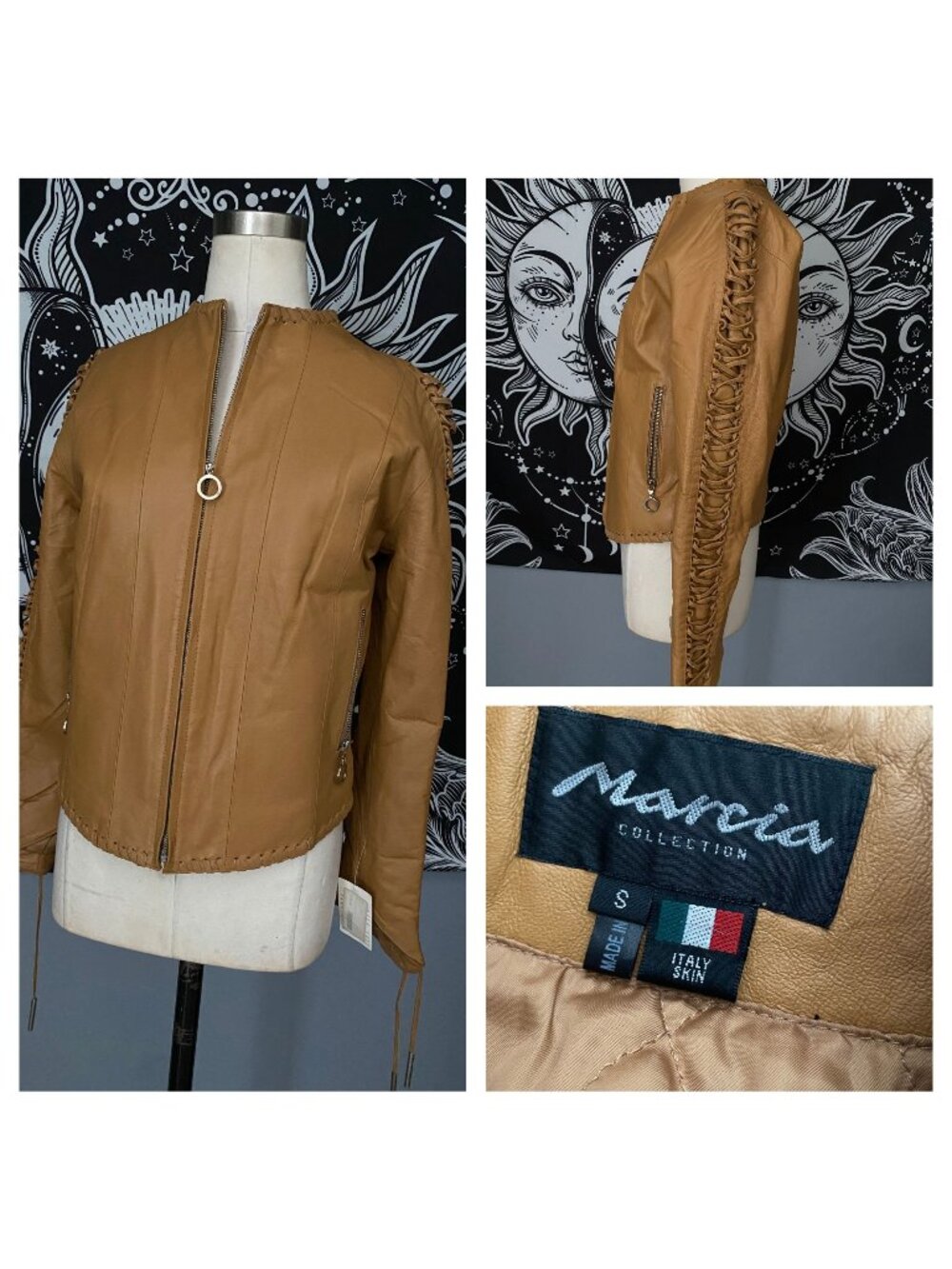 NWT Marcia designer leather jacket, sleeve details SMALL
